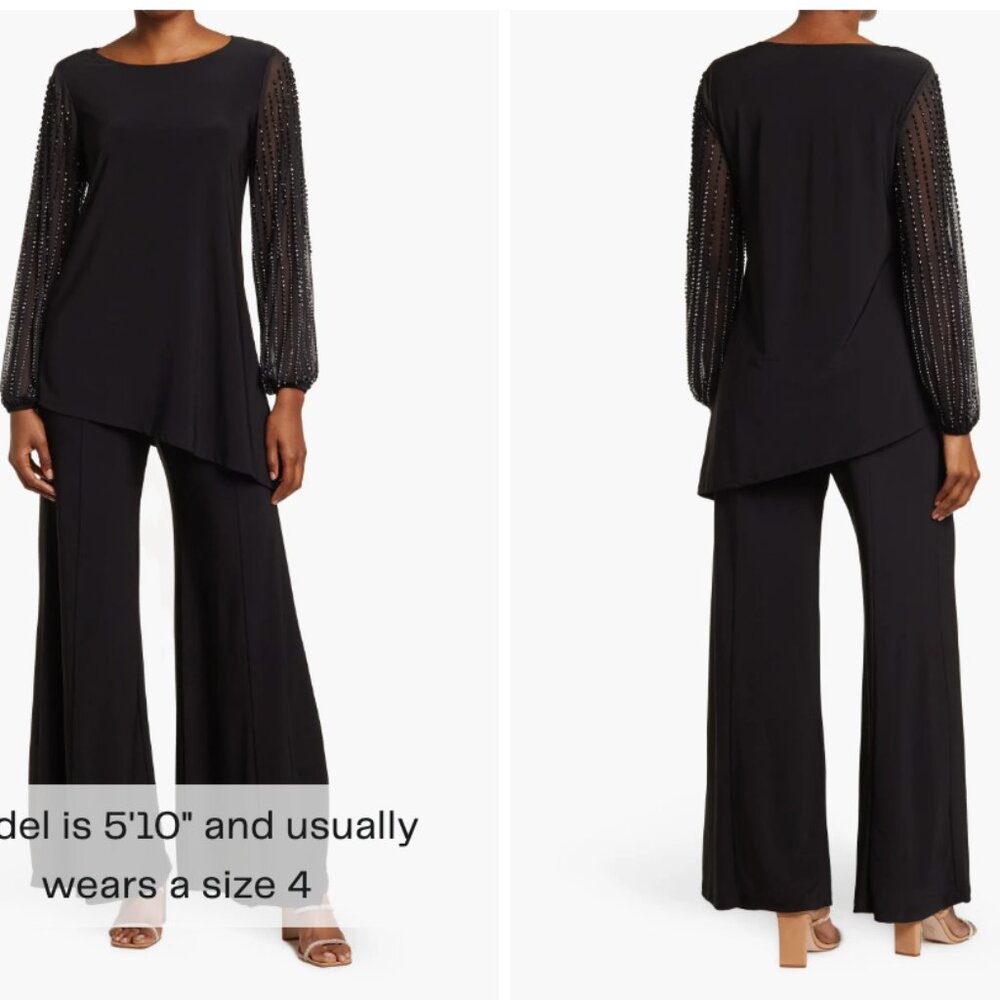 Beaded Sleeve 2-Piece Pant Set